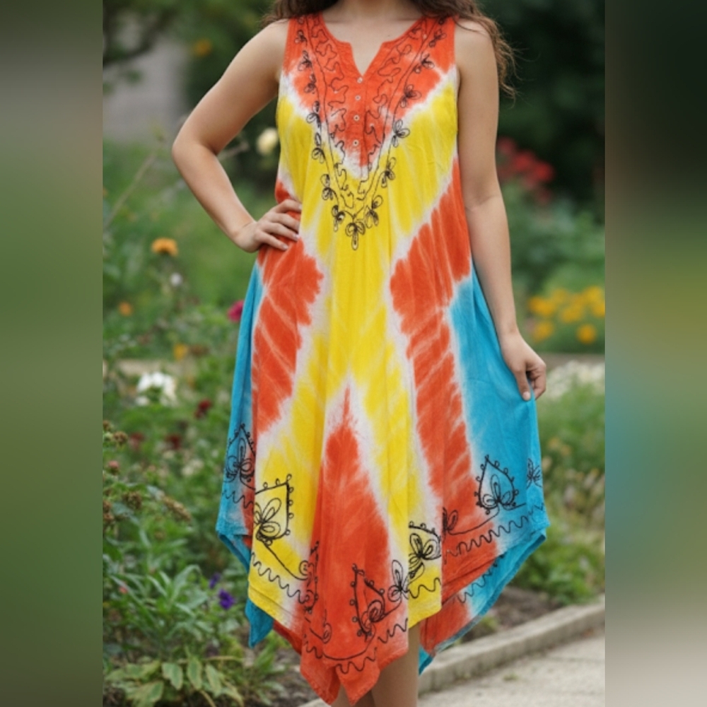 Seven Islands‎ Dress Women's MULTI COLOR Sleeveless Shift Vacation V-Neck Size L